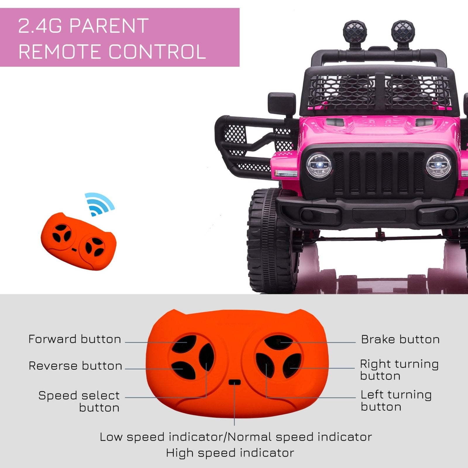 12V Battery - powered 2 Motors Kids Electric Ride On Car Truck Off - road Toy with Parental Remote Control Horn Lights Suspension Wheels Pink - Bedzy UK modern and affordable home furniture England