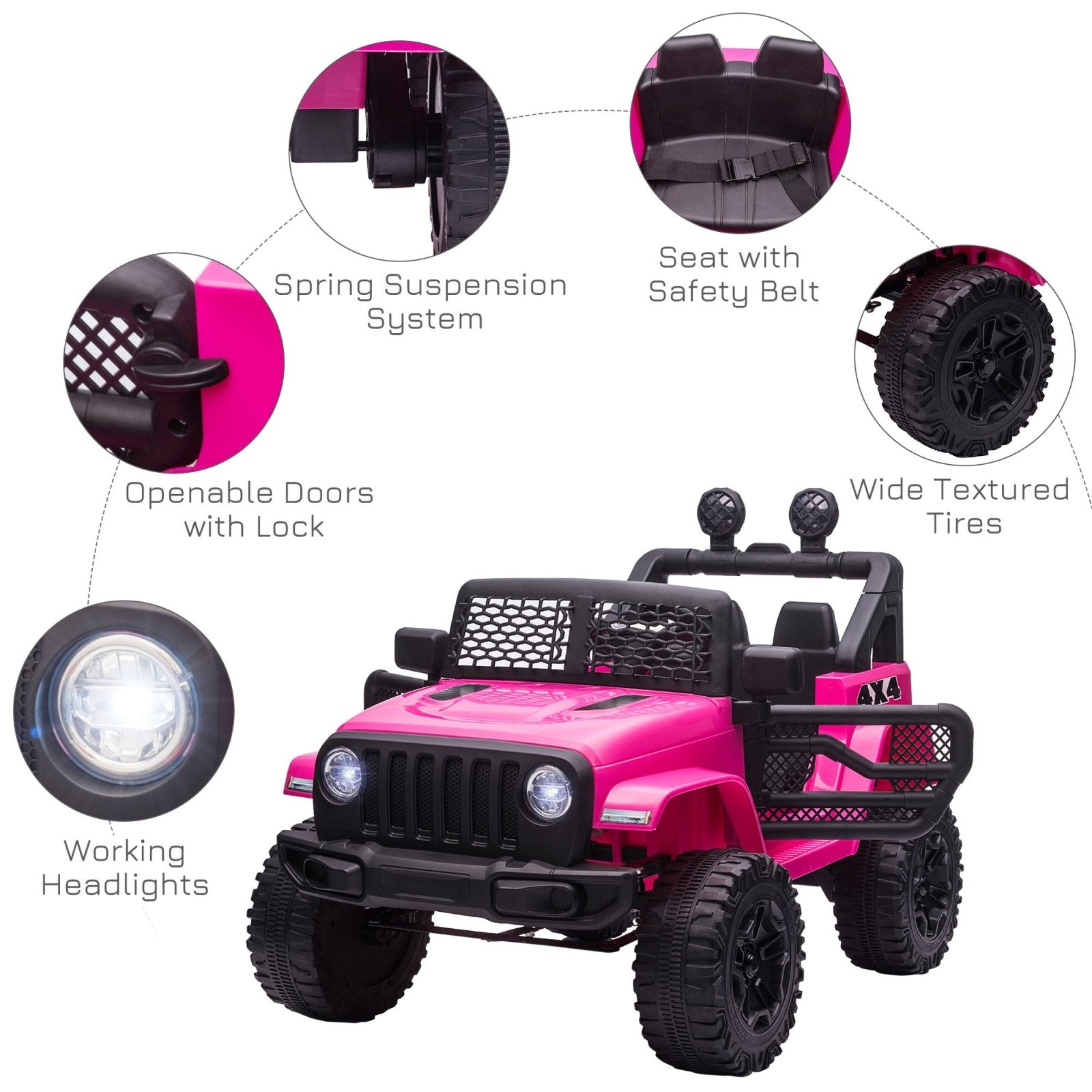 12V Battery - powered 2 Motors Kids Electric Ride On Car Truck Off - road Toy with Parental Remote Control Horn Lights Suspension Wheels Pink - Bedzy UK modern and affordable home furniture England