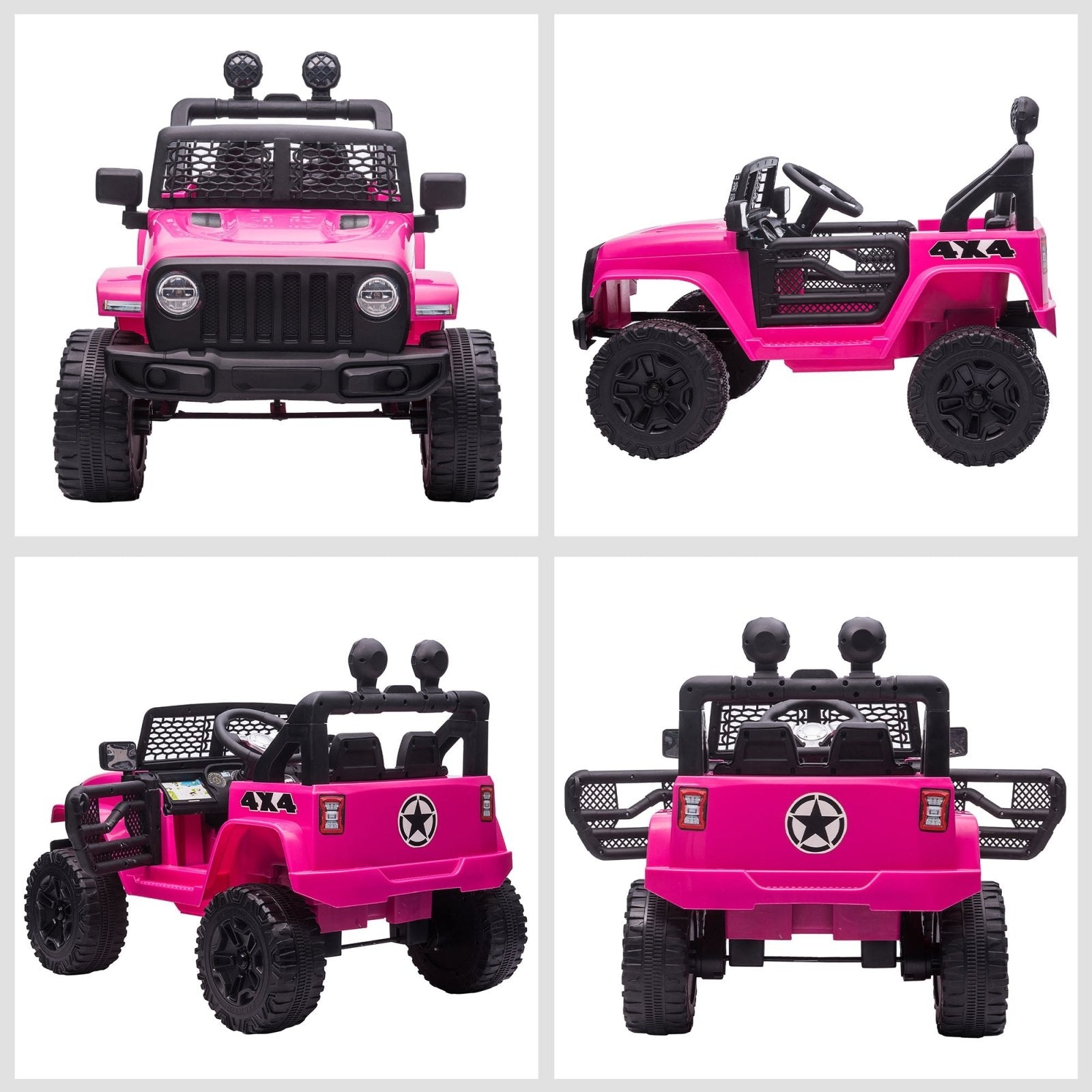 12V Battery - powered 2 Motors Kids Electric Ride On Car Truck Off - road Toy with Parental Remote Control Horn Lights Suspension Wheels Pink - Bedzy UK modern and affordable home furniture England