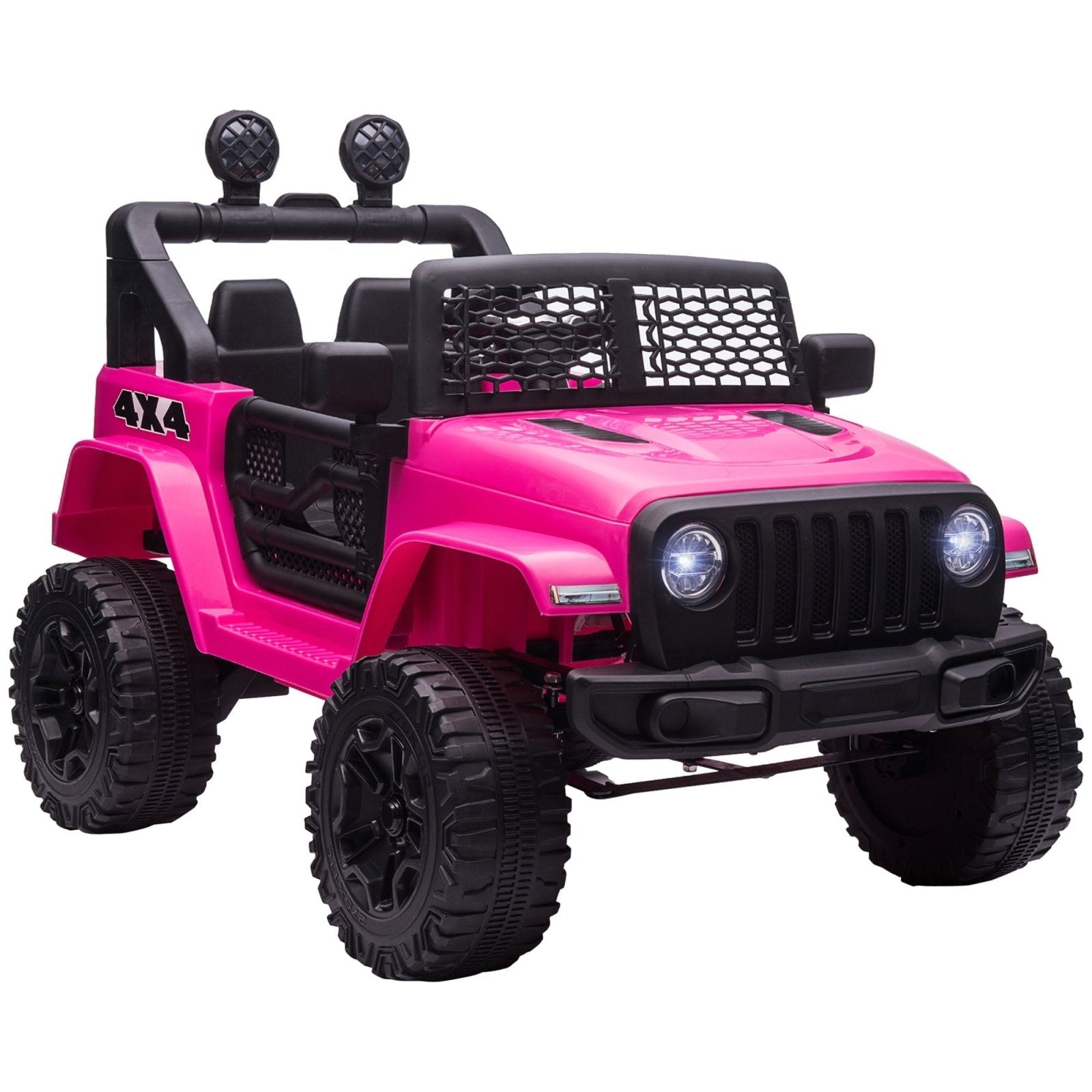 12V Battery - powered 2 Motors Kids Electric Ride On Car Truck Off - road Toy with Parental Remote Control Horn Lights Suspension Wheels Pink - Bedzy UK modern and affordable home furniture England