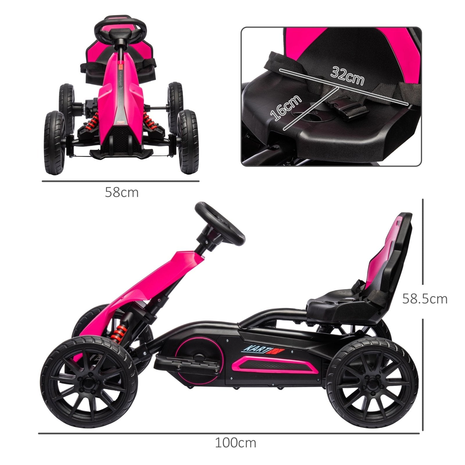 12V Electric Go Kart for Kids, Ride - On Racing Go Kart w/ Forward Reversing, Rechargeable Battery, 2 Speeds, for Kids Aged 3 - 8, Pink - Bedzy UK modern and affordable home furniture England