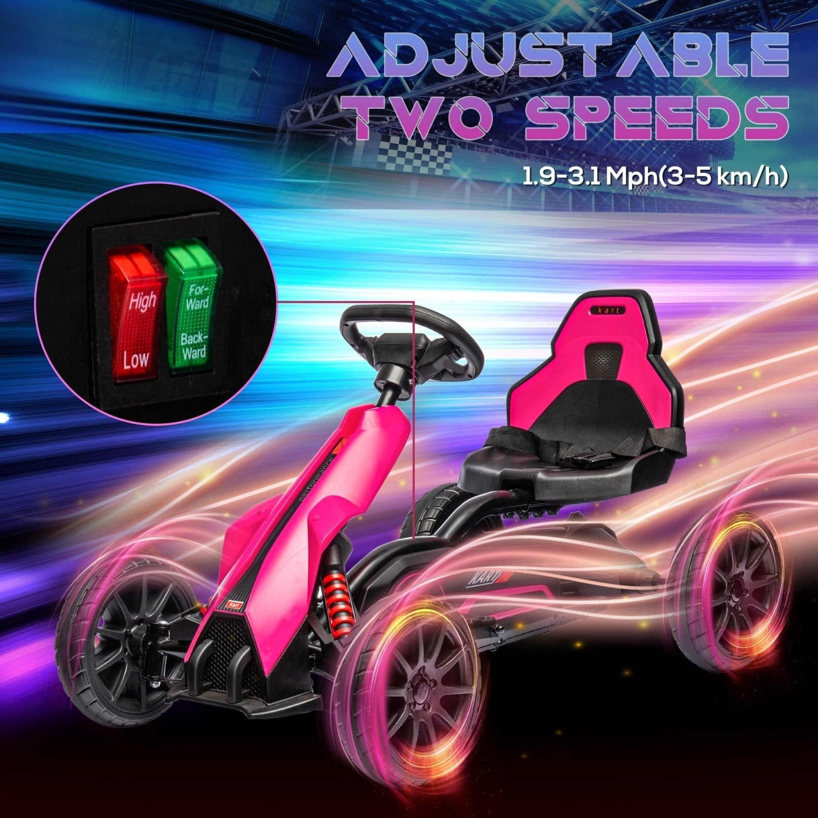 12V Electric Go Kart for Kids, Ride - On Racing Go Kart w/ Forward Reversing, Rechargeable Battery, 2 Speeds, for Kids Aged 3 - 8, Pink - Bedzy UK modern and affordable home furniture England