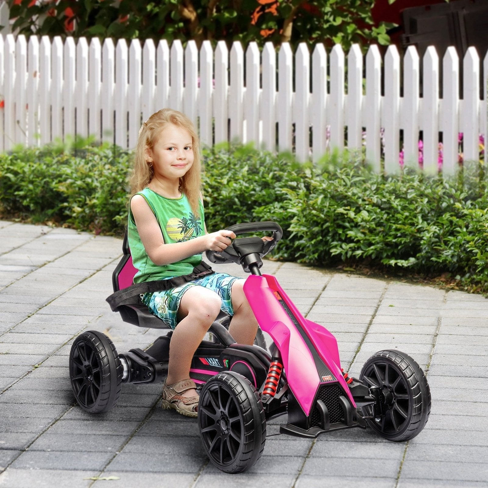 12V Electric Go Kart for Kids, Ride - On Racing Go Kart w/ Forward Reversing, Rechargeable Battery, 2 Speeds, for Kids Aged 3 - 8, Pink - Bedzy UK modern and affordable home furniture England