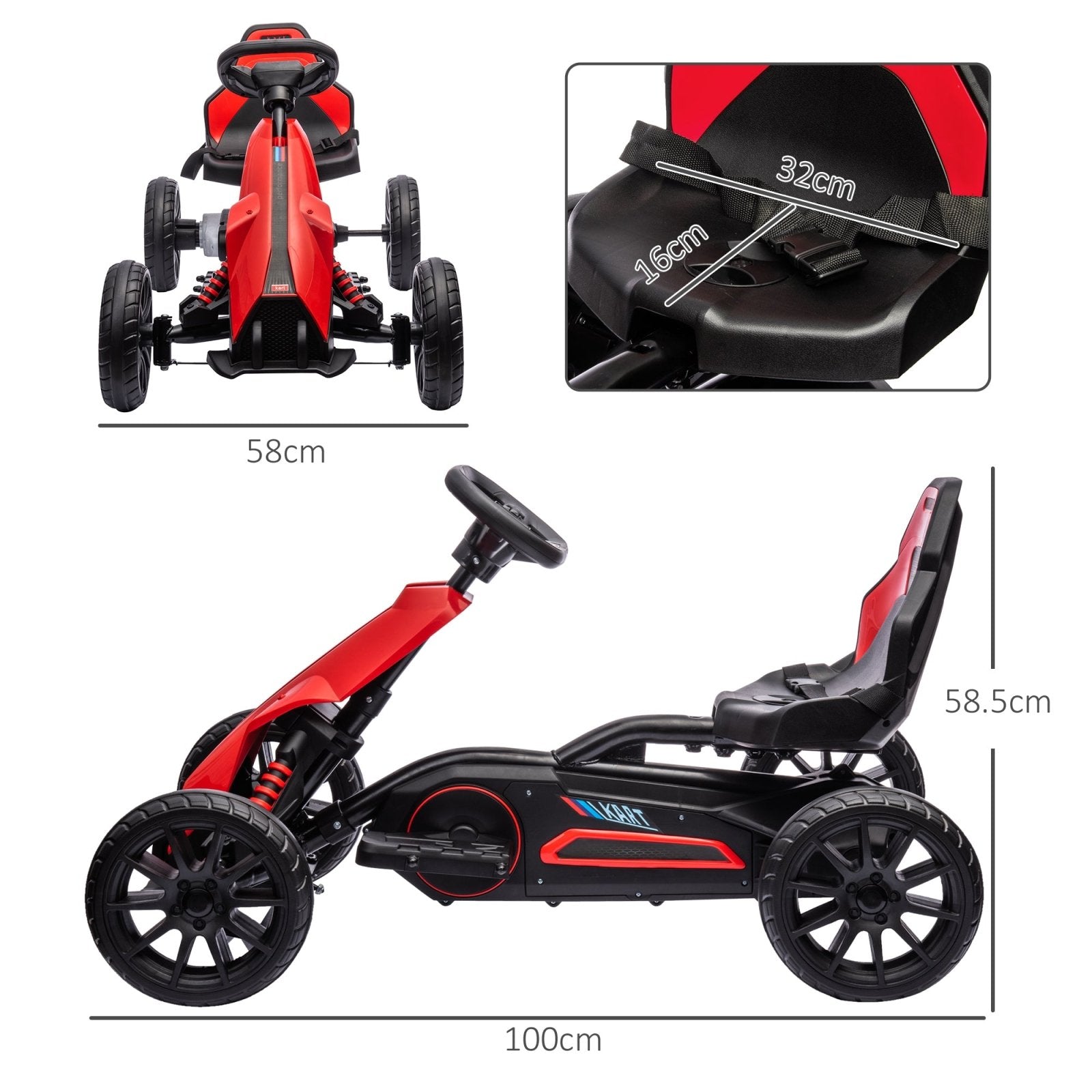 12V Electric Go Kart for Kids, Ride - On Racing Go Kart w/ Forward Reversing, Rechargeable Battery, 2 Speeds, for Kids Aged 3 - 8, Red - Bedzy UK modern and affordable home furniture England