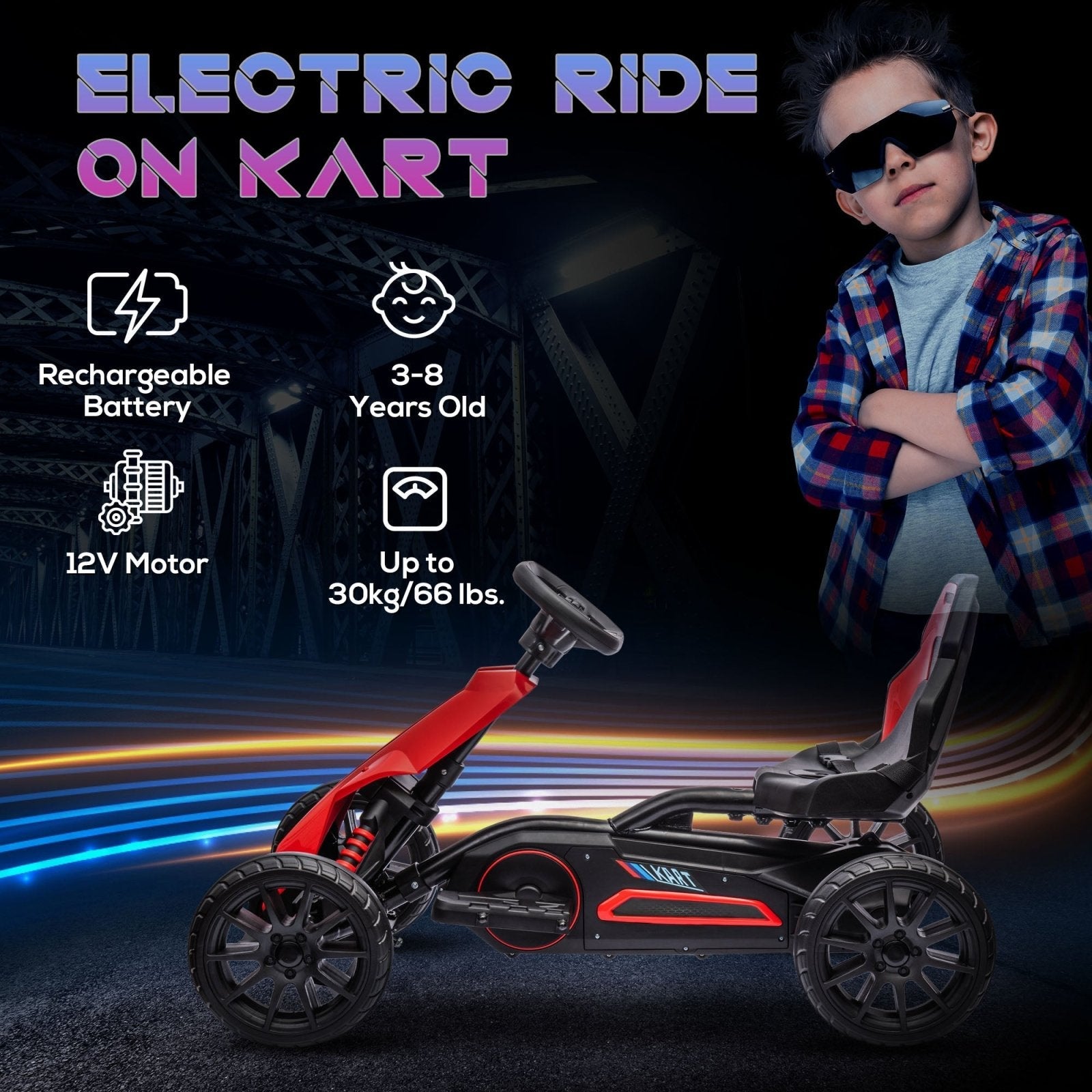 12V Electric Go Kart for Kids, Ride - On Racing Go Kart w/ Forward Reversing, Rechargeable Battery, 2 Speeds, for Kids Aged 3 - 8, Red - Bedzy UK modern and affordable home furniture England