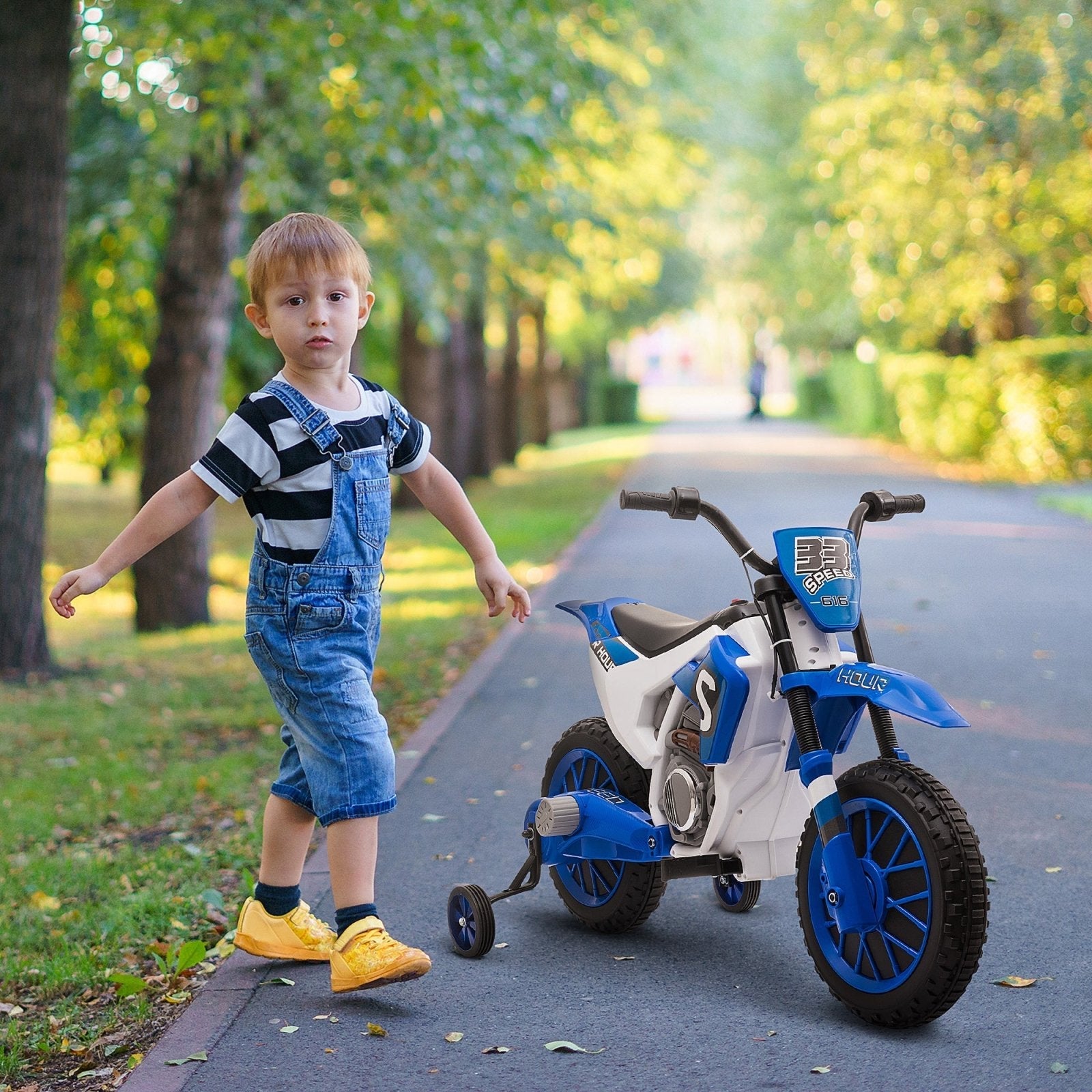 12V Kids Electric Motorbike Ride On Motorcycle Vehicle Toy with Training Wheels for 3 - 5 Years Old, Blue - Bedzy UK modern and affordable home furniture England