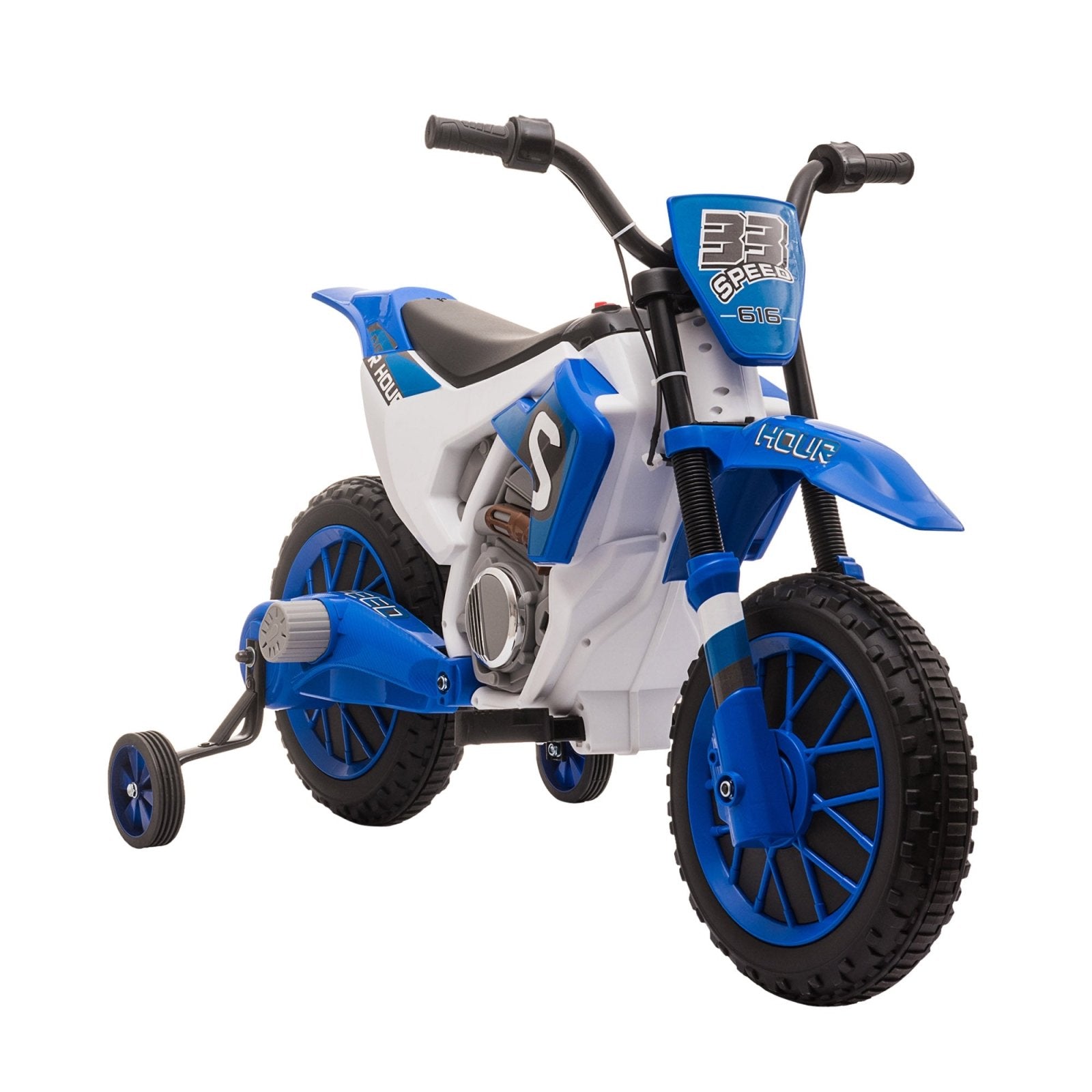 12V Kids Electric Motorbike Ride On Motorcycle Vehicle Toy with Training Wheels for 3 - 5 Years Old, Blue - Bedzy UK modern and affordable home furniture England