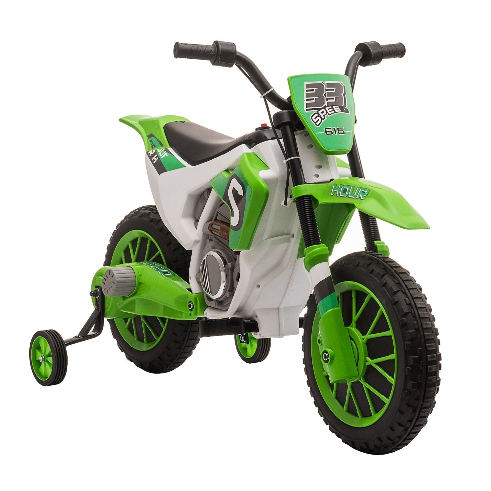 12V Kids Electric Motorbike Ride On Motorcycle Vehicle Toy with Training Wheels for 3 - 5 Years Old, Green - Bedzy UK modern and affordable home furniture England