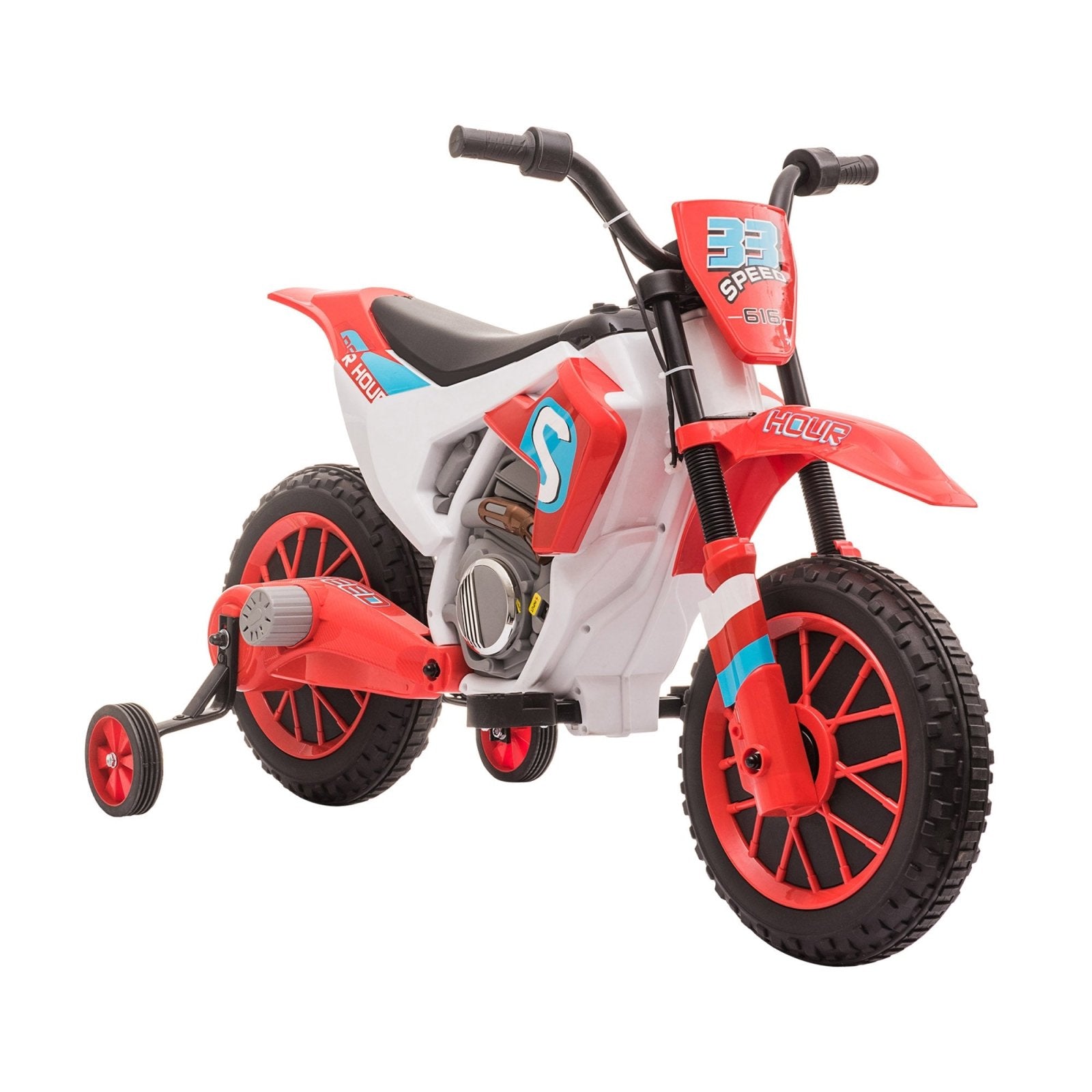 12V Kids Electric Motorcycle Ride - On, with Training Wheels, for Ages 3 - 6 Years - Red - Bedzy UK modern and affordable home furniture England