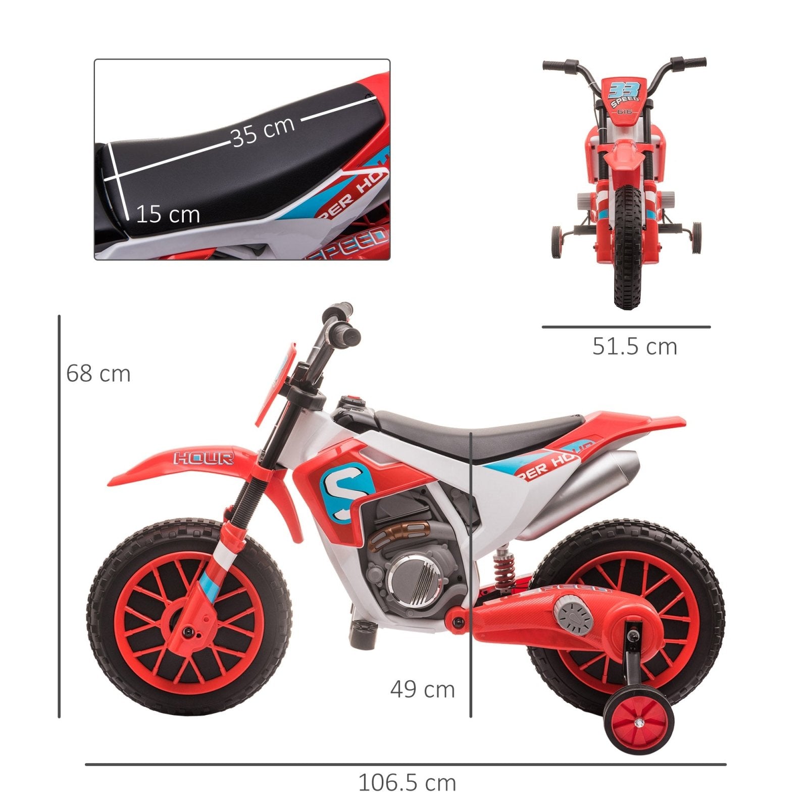 12V Kids Electric Motorcycle Ride - On, with Training Wheels, for Ages 3 - 6 Years - Red - Bedzy UK modern and affordable home furniture England