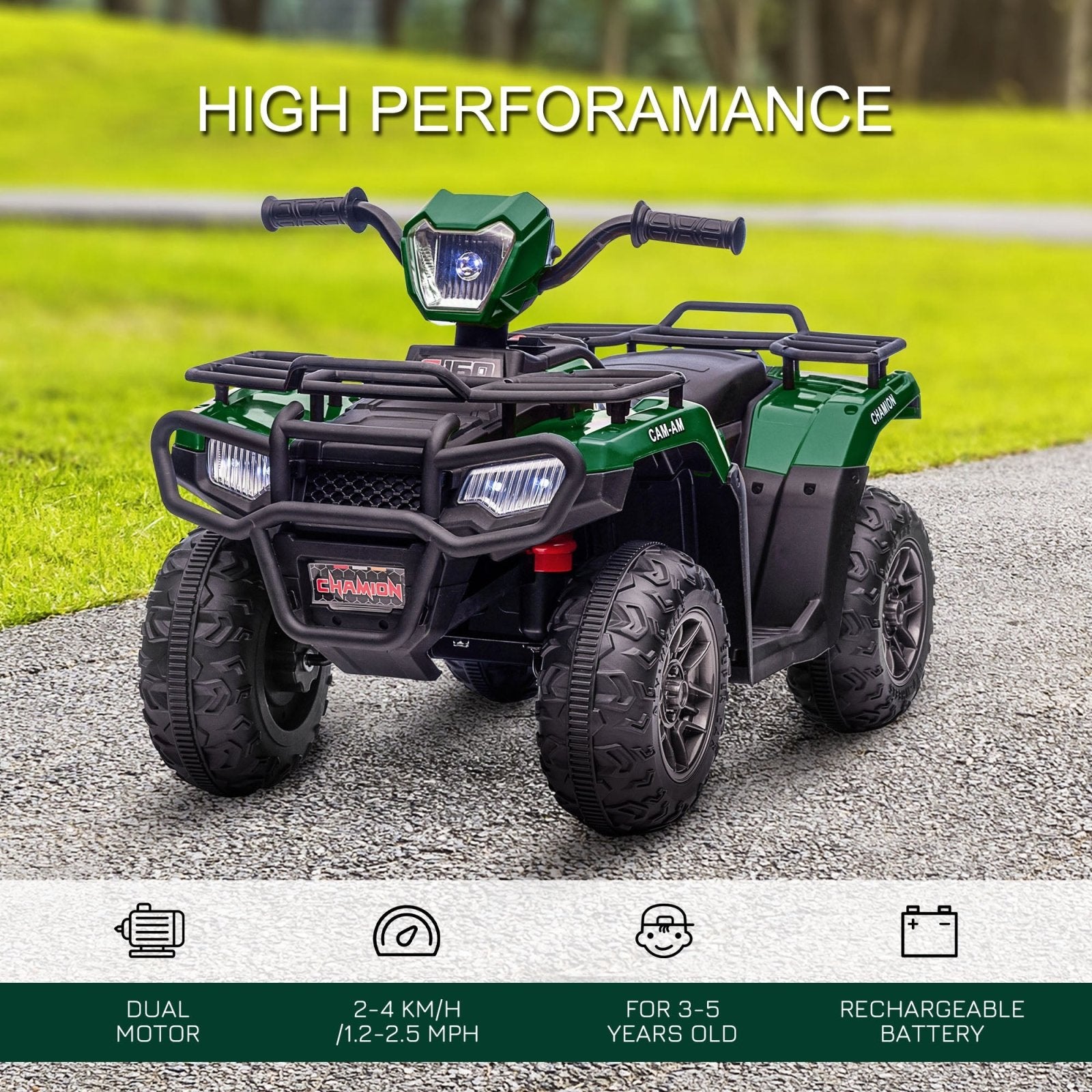 12V Kids Quad Bike with Forward Reverse Functions, Electric Ride On ATV with Music, LED Headlights, for Ages 3 - 5 Years - Green - Bedzy UK modern and affordable home furniture England