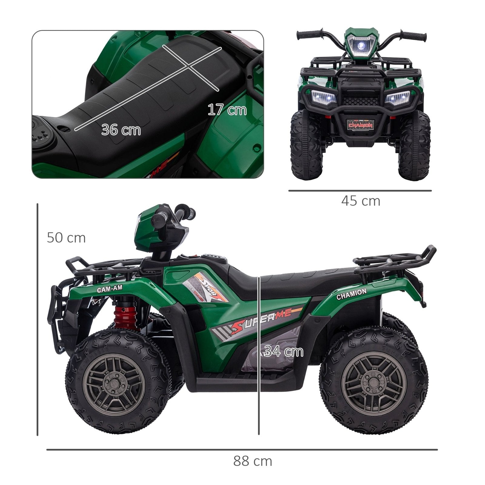 12V Kids Quad Bike with Forward Reverse Functions, Electric Ride On ATV with Music, LED Headlights, for Ages 3 - 5 Years - Green - Bedzy UK modern and affordable home furniture England