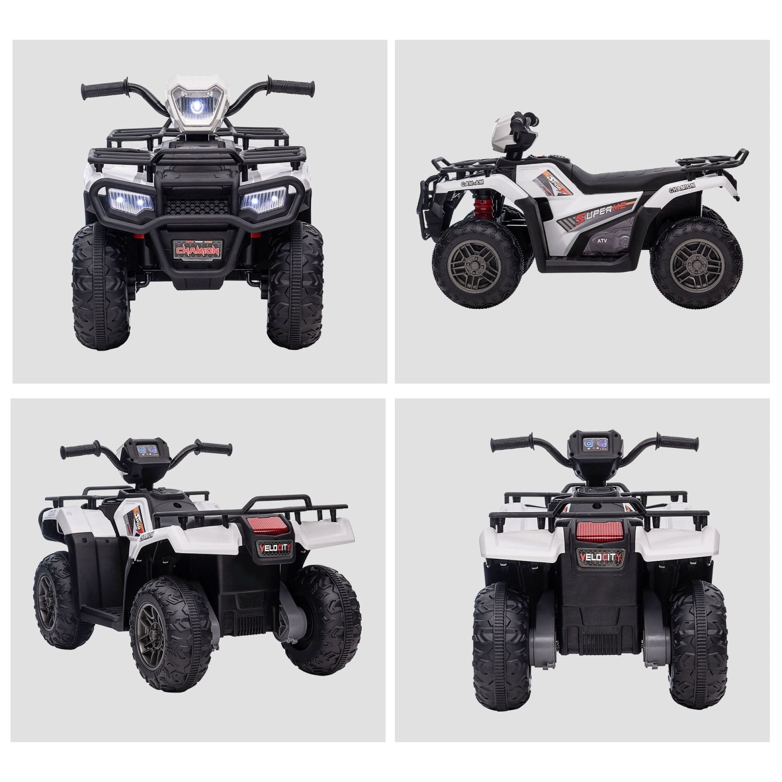 12V Kids Quad Bike with Forward Reverse Functions, Electric Ride On ATV with Music, LED Headlights, for Ages 3 - 5 Years - White - Bedzy UK modern and affordable home furniture England