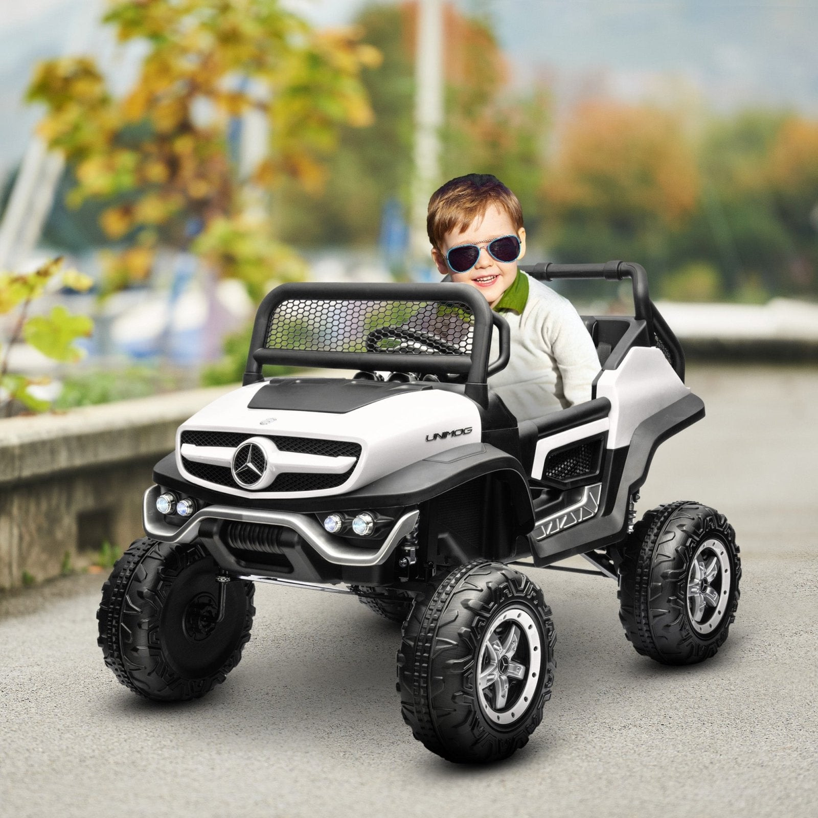 12V Licensed Mercedes - Benz Kids Electric Ride On Car, Battery Powered Off - road Toy with Remote Control, Horns, Lights - Bedzy UK modern and affordable home furniture England