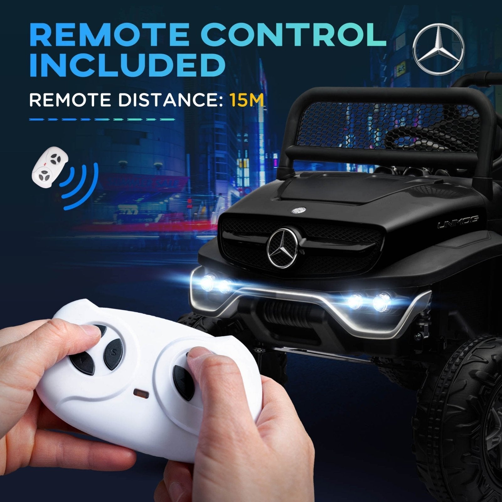 12V Licensed Mercedes - Benz Kids Electric Ride On Car, Battery Powered Off - road Toy with Remote Control, Horns, Lights - Bedzy UK modern and affordable home furniture England