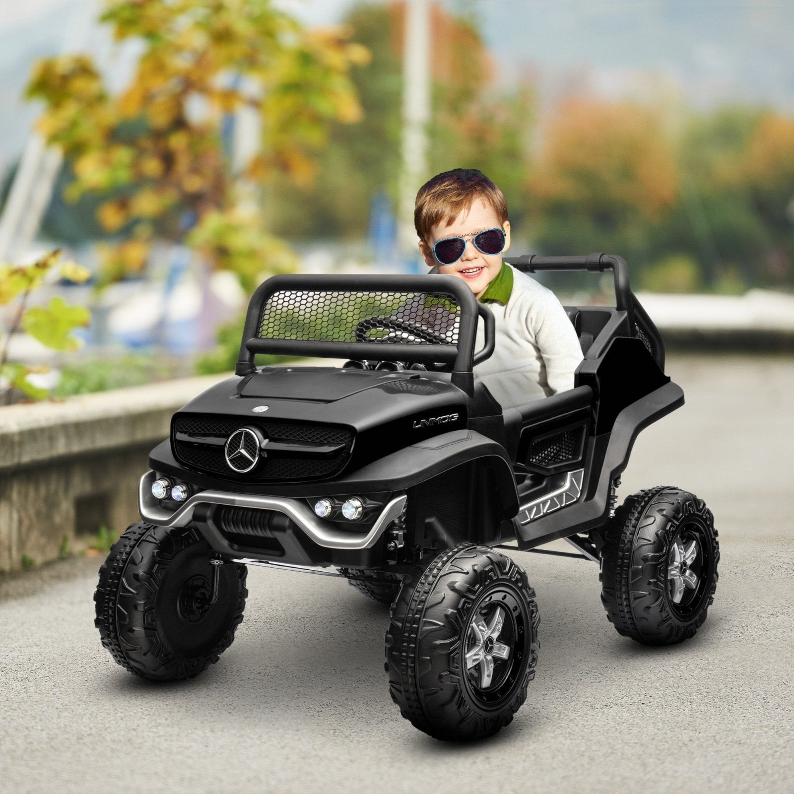 12V Licensed Mercedes - Benz Kids Electric Ride On Car, Battery Powered Off - road Toy with Remote Control, Horns, Lights - Bedzy UK modern and affordable home furniture England