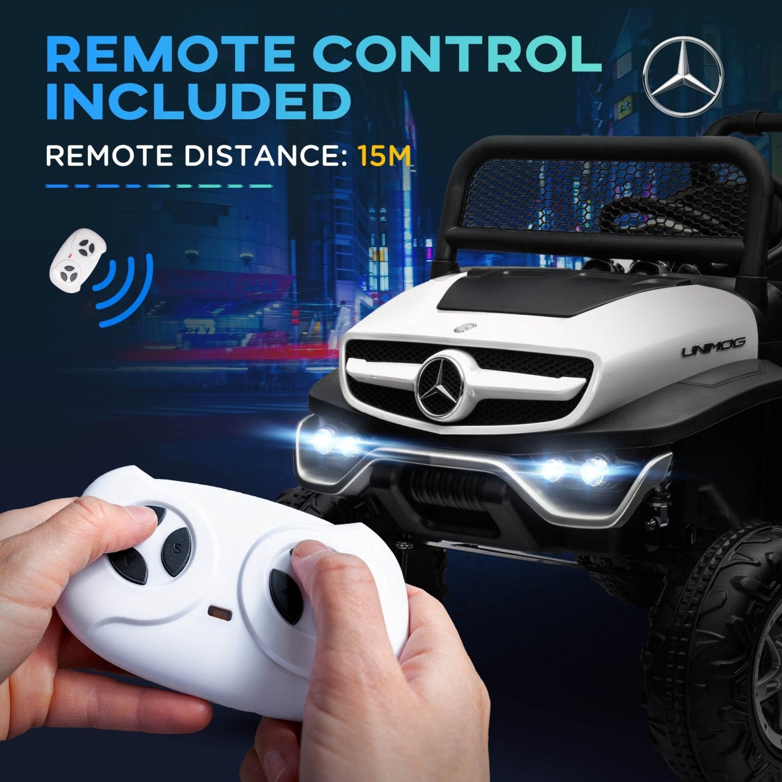 12V Licensed Mercedes - Benz Kids Electric Ride On Car, Battery Powered Off - road Toy with Remote Control, Horns, Lights - Bedzy UK modern and affordable home furniture England