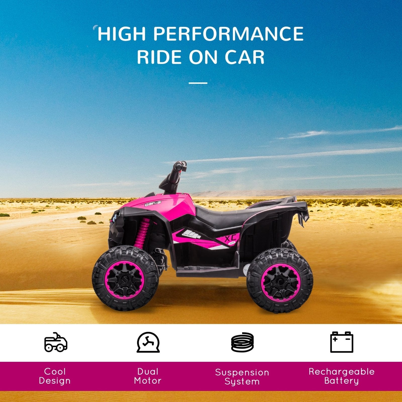 12V Quad Bike with Forward Reverse Functions, Ride on Car ATV Toy with High/Low Speed, Slow Start, Suspension System, Horn, Music, Pink - Bedzy UK modern and affordable home furniture England