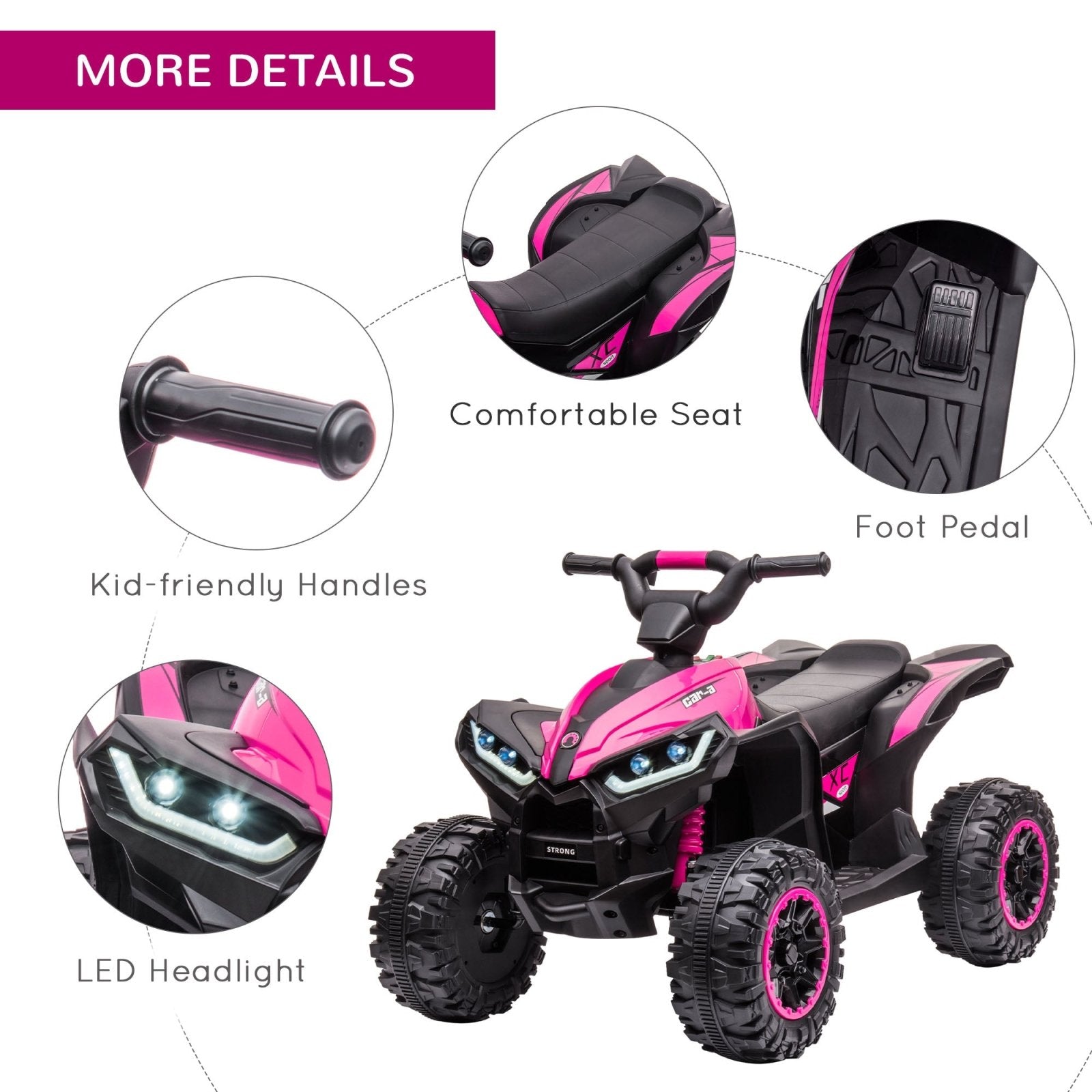 12V Quad Bike with Forward Reverse Functions, Ride on Car ATV Toy with High/Low Speed, Slow Start, Suspension System, Horn, Music, Pink - Bedzy UK modern and affordable home furniture England