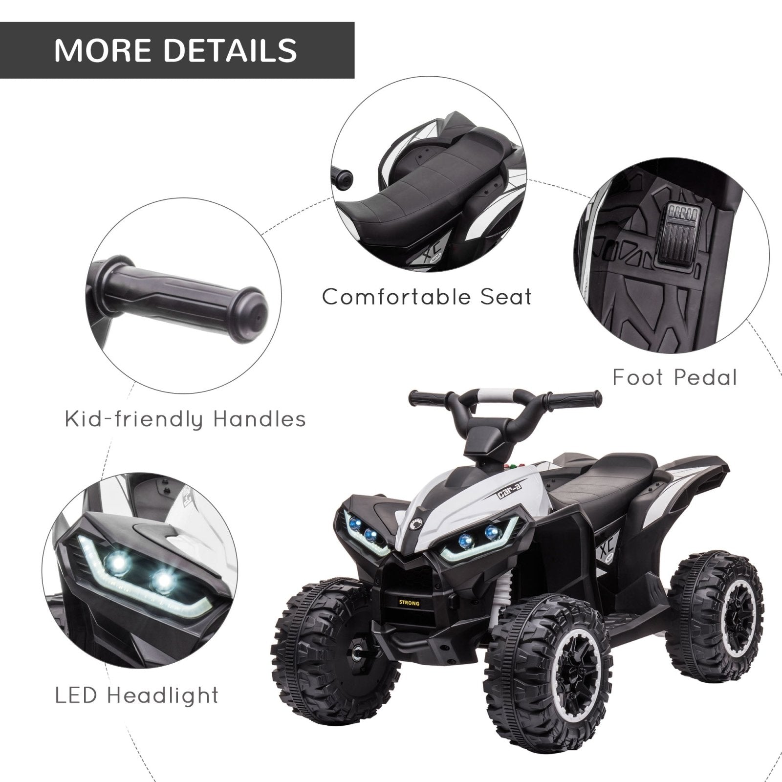 12V Quad Bike with Forward Reverse Functions, Ride on Car ATV Toy with High/Low Speed, Slow Start, Suspension System, Horn, Music, White - Bedzy UK modern and affordable home furniture England