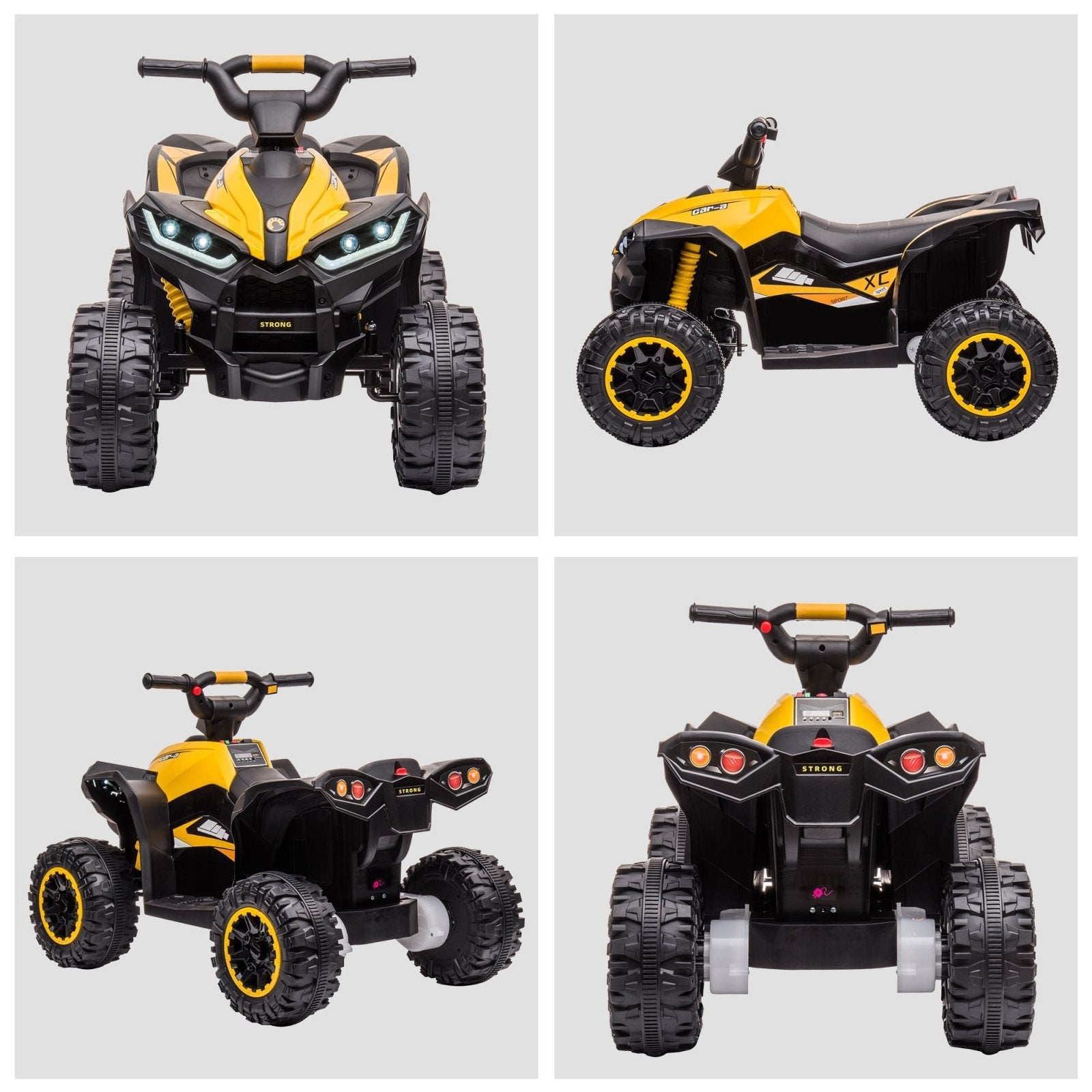 12V Quad Bike with Forward Reverse Functions, Ride on Car ATV Toy with High/Low Speed, Slow Start, Suspension System, Horn, Music, Yellow - Bedzy UK modern and affordable home furniture England