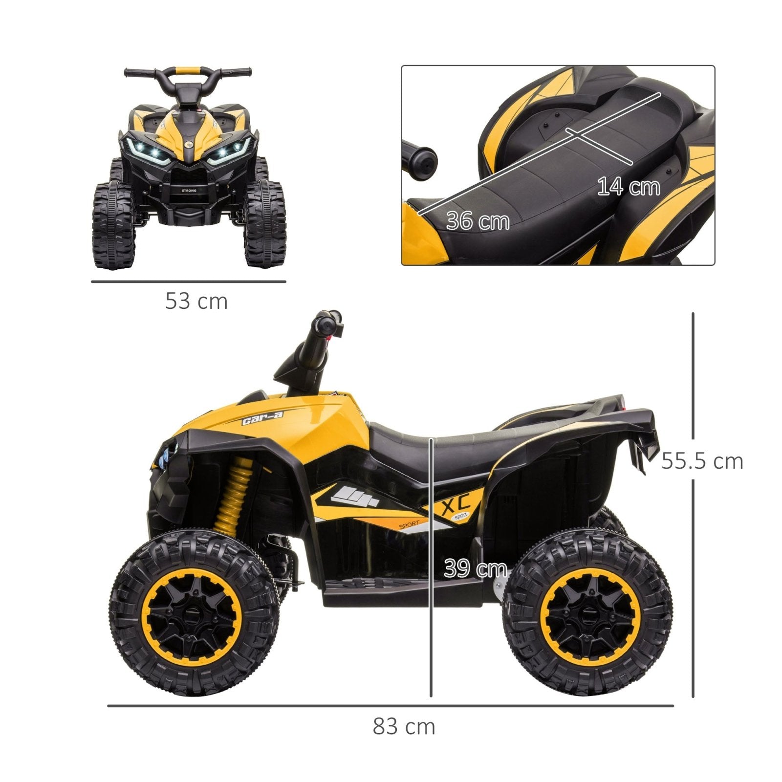 12V Quad Bike with Forward Reverse Functions, Ride on Car ATV Toy with High/Low Speed, Slow Start, Suspension System, Horn, Music, Yellow - Bedzy UK modern and affordable home furniture England