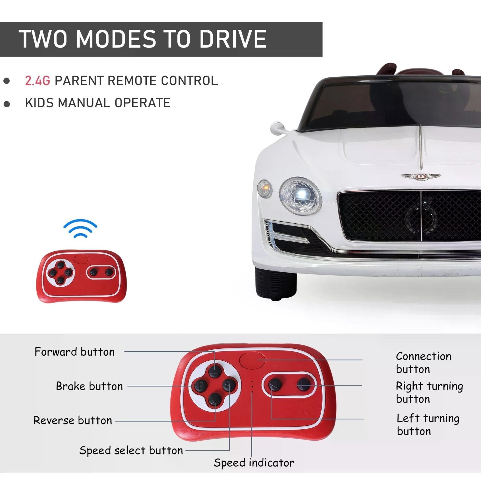 12V Ride on Car with LED Lights, Kids Electric Car Ride on Toys Bentley Licensed MP3 Player, White - Bedzy UK modern and affordable home furniture England