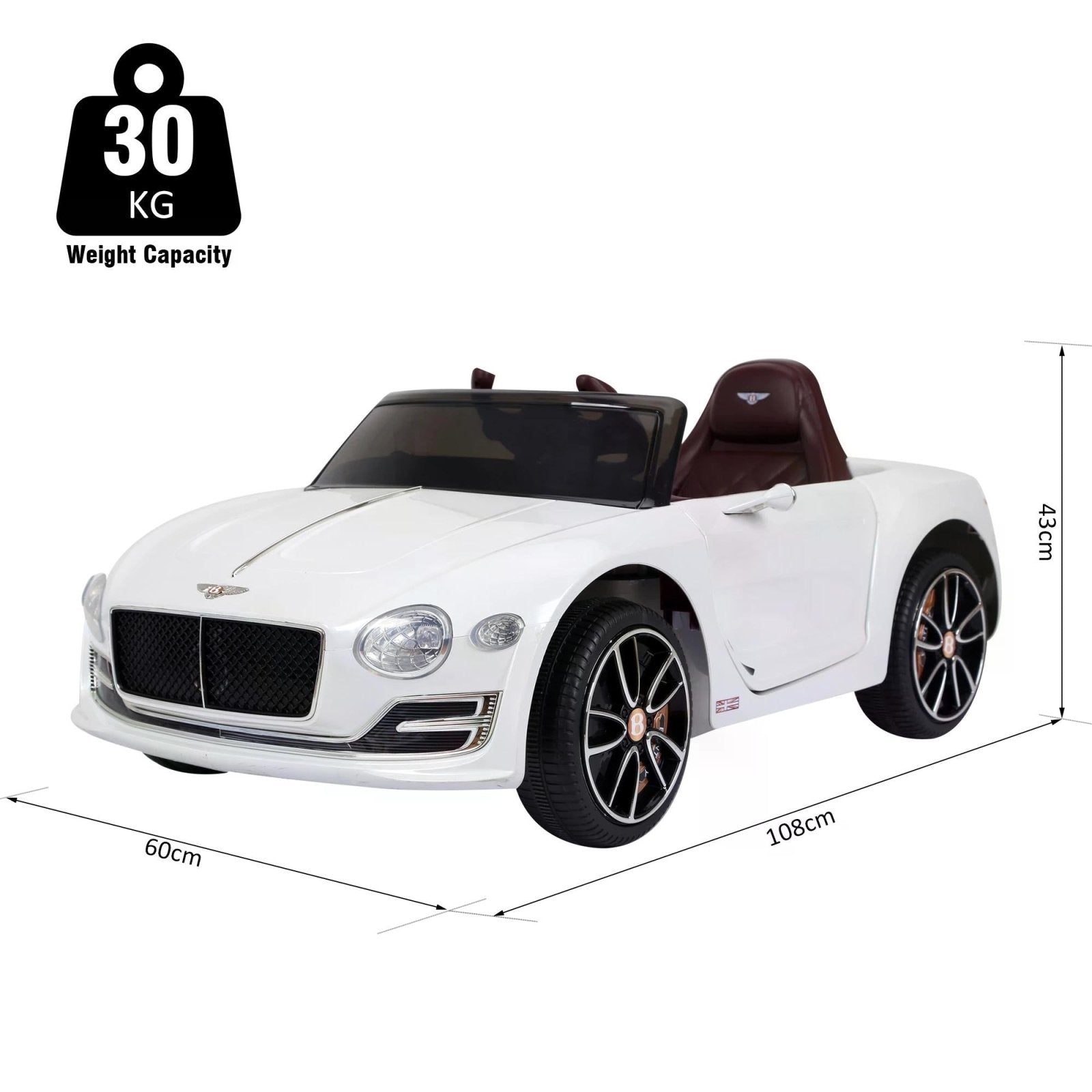 12V Ride on Car with LED Lights, Kids Electric Car Ride on Toys Bentley Licensed MP3 Player, White - Bedzy UK modern and affordable home furniture England