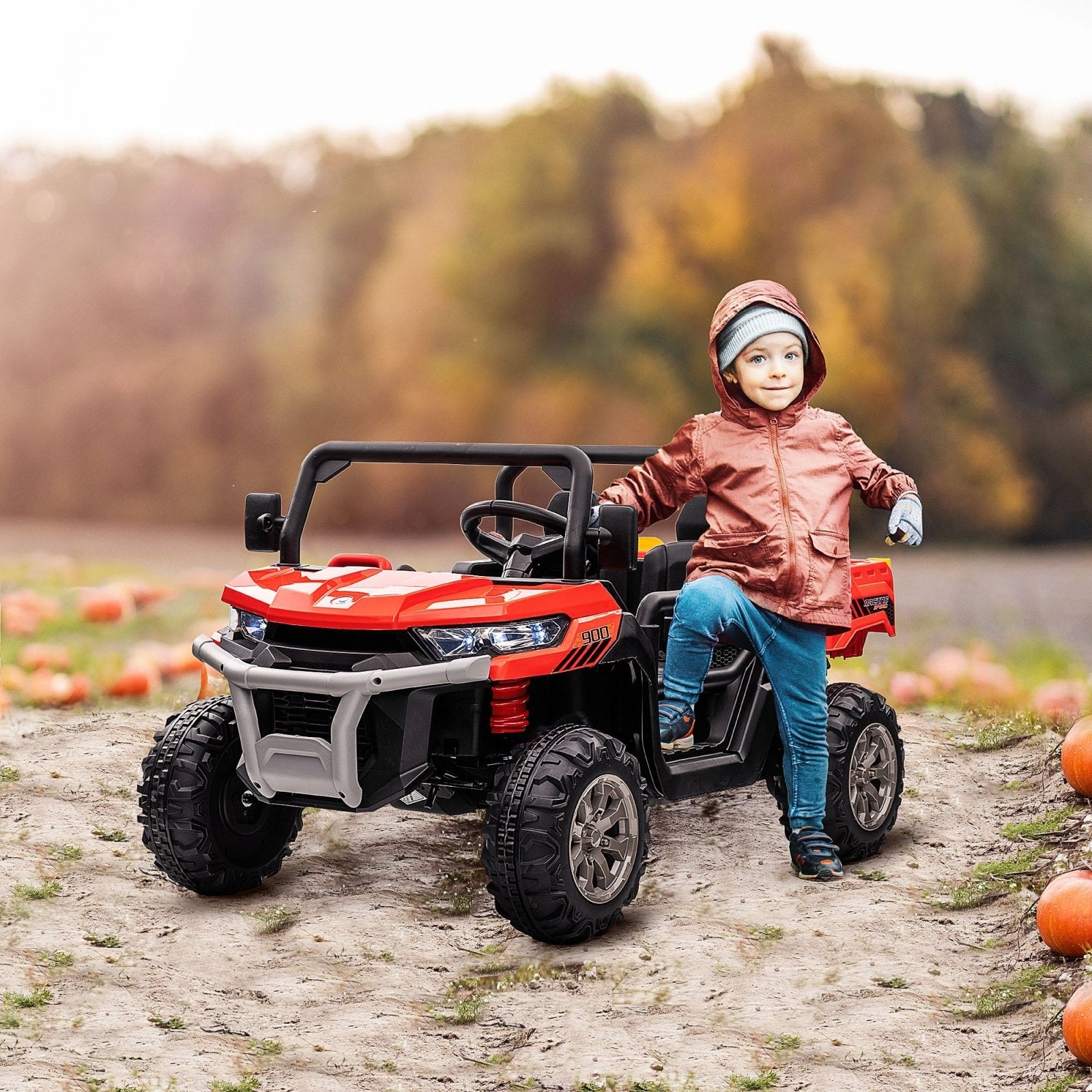 12V Two - Seater Kids Electric Ride - On Car, with Electric Bucket, Remote Control - Red - Bedzy UK modern and affordable home furniture England