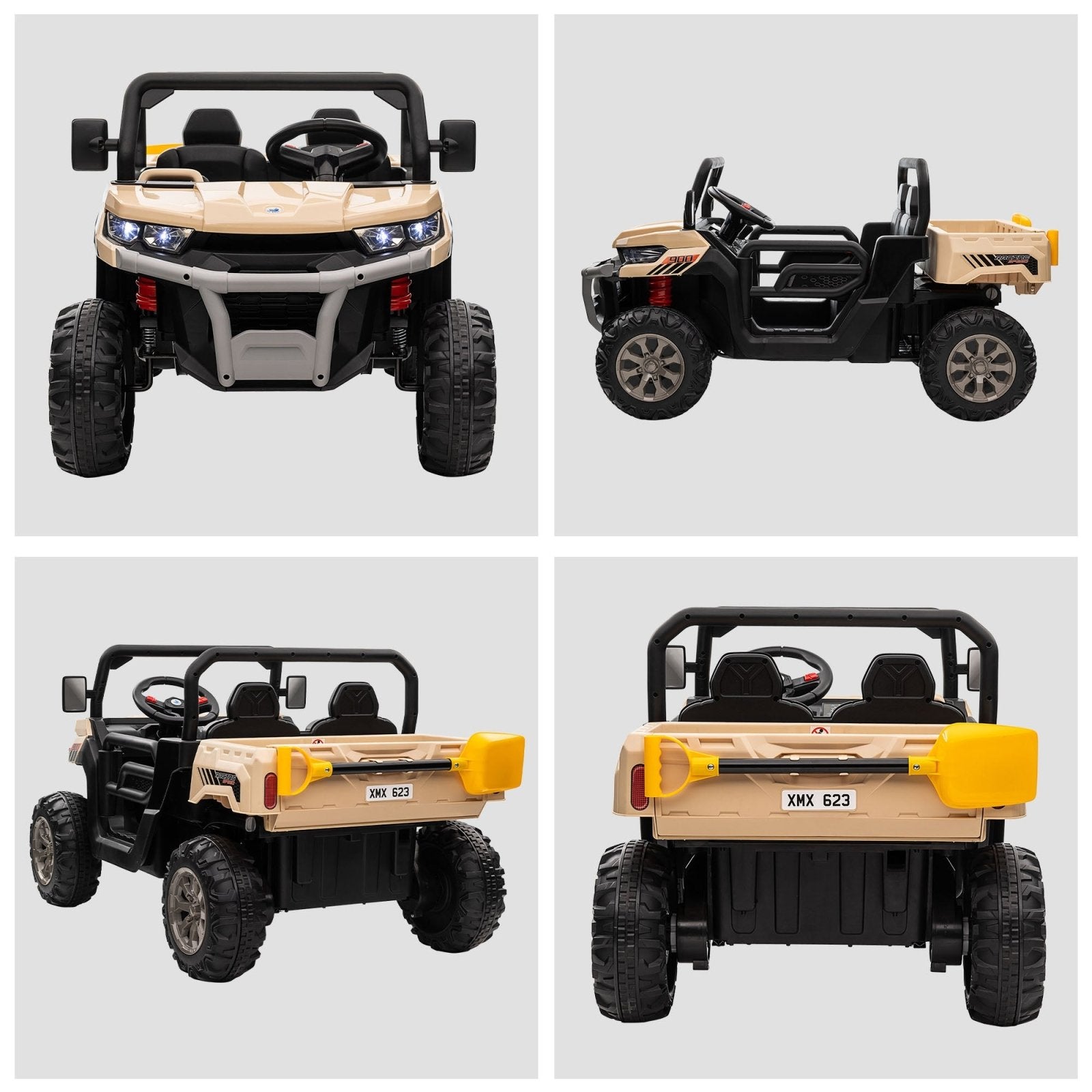 12V Two - Seater Kids Electric Ride - On Car, with Electric Bucket, Remote Control - Yellow - Bedzy UK modern and affordable home furniture England