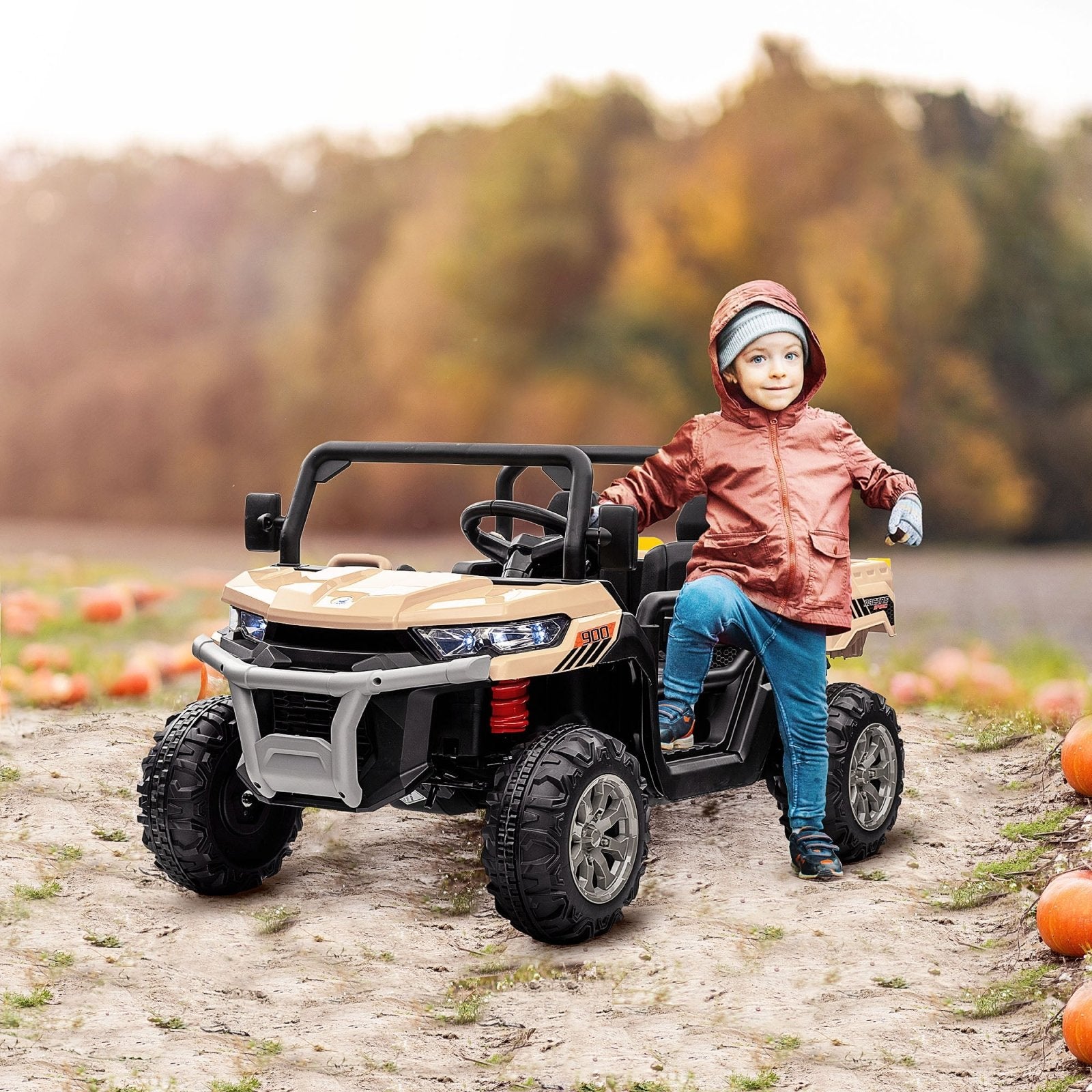 12V Two - Seater Kids Electric Ride - On Car, with Electric Bucket, Remote Control - Yellow - Bedzy UK modern and affordable home furniture England