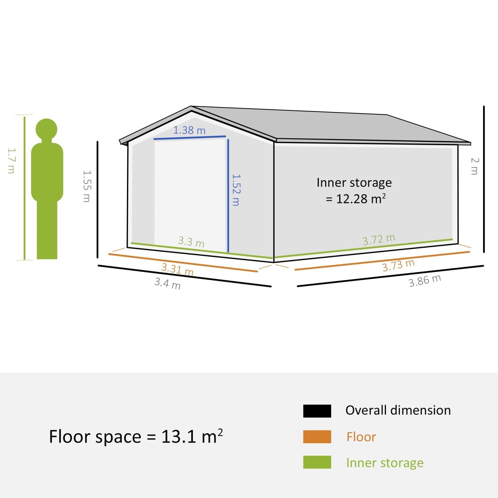 13 x 11 ft Metal Garden Shed Large Patio Roofed Tool Storage Box with Foundation Ventilation and Sliding Doors, Yellow - Bedzy UK modern and affordable home furniture England