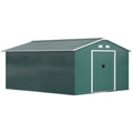 13 x 11 ft Metal Garden Shed with Ventilation and Sliding Doors - Deep Green