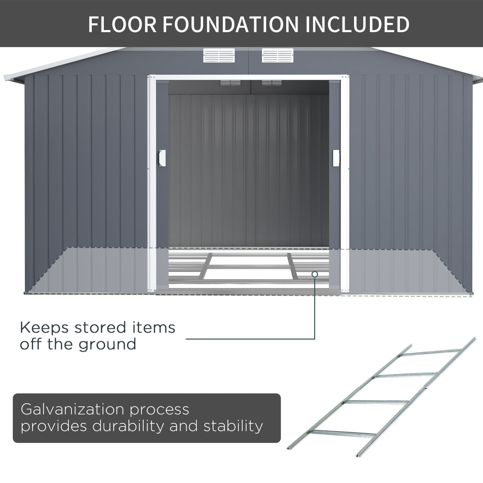 13 x 11ft Foundation Ventilation Steel Outdoor Garden Shed Grey - Bedzy UK modern and affordable home furniture England