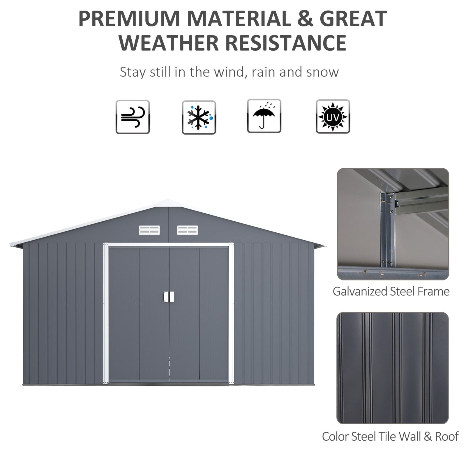 13 x 11ft Foundation Ventilation Steel Outdoor Garden Shed Grey - Bedzy UK modern and affordable home furniture England