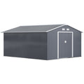 13 x 11ft Steel Outdoor Garden Shed with Foundation and Ventilation - Grey