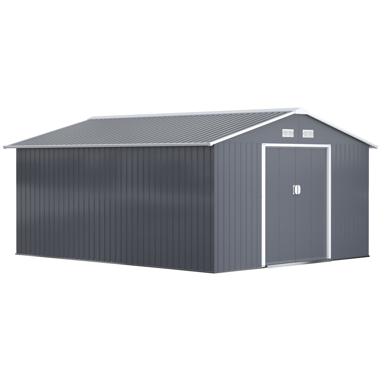 13 x 11ft Foundation Ventilation Steel Outdoor Garden Shed Grey - Bedzy UK modern and affordable home furniture England