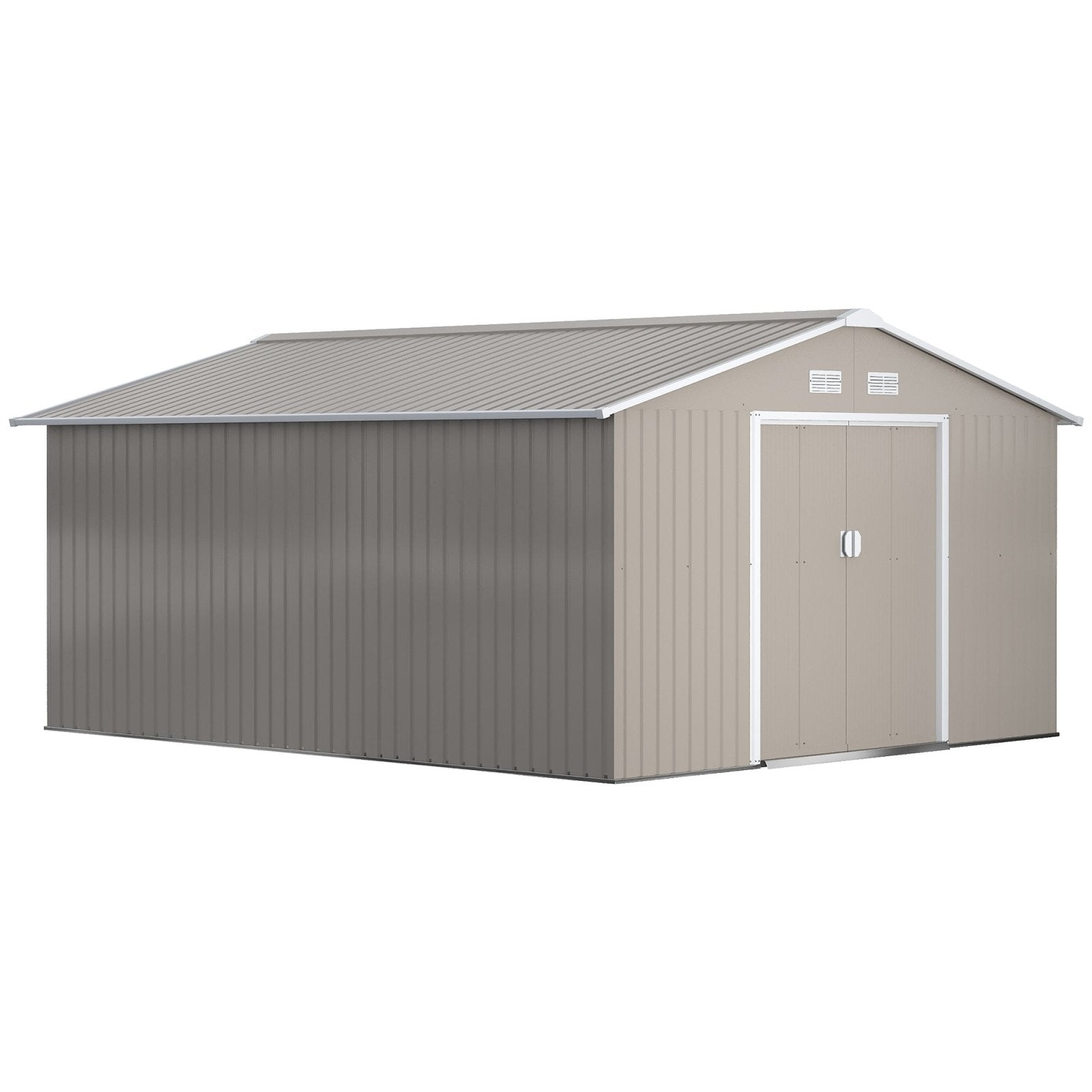 13 x 11ft Garden Metal Storage Shed Outdoor Storage Shed with Foundation Ventilation & Doors, Light Grey - Bedzy UK modern and affordable home furniture England