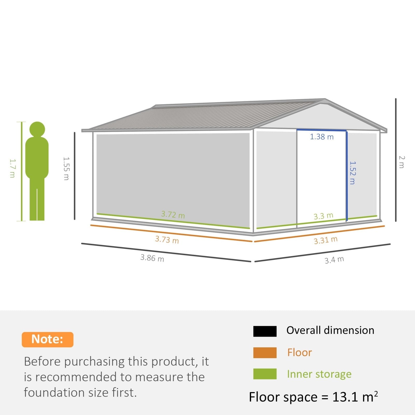 13 x 11ft Garden Metal Storage Shed Outdoor Storage Shed with Foundation Ventilation & Doors, Light Grey - Bedzy UK modern and affordable home furniture England