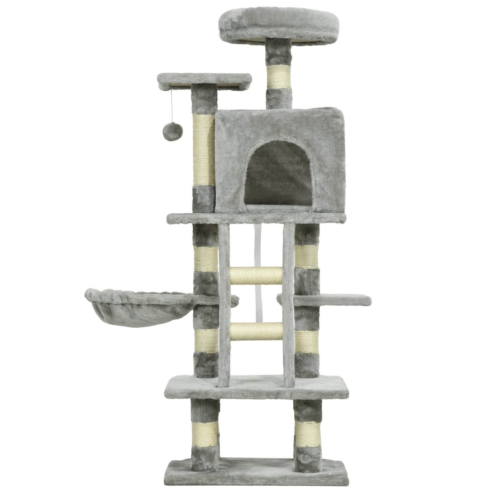 132cm Cat Tree with Scratching Post, House, Hammock, Grey - Bedzy UK modern and affordable home furniture England