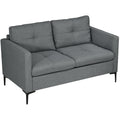 133cm Modern Loveseat Sofa with Steel Legs Upholstered 2 Seater Couch - Dark Grey