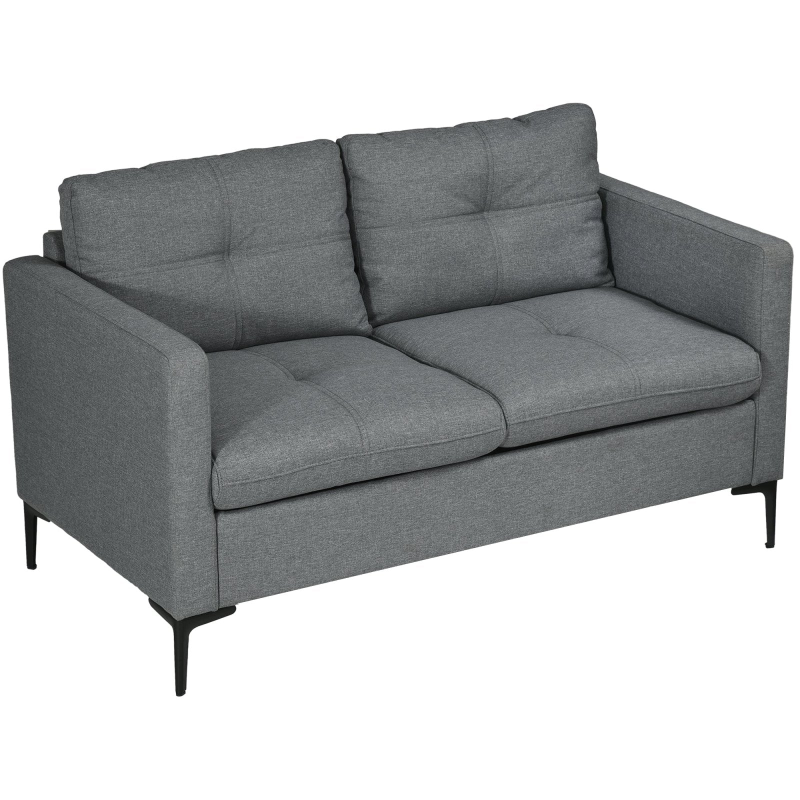 133cm Loveseat Sofa, Modern Fabric Couch with Steel Legs, Upholstered 2 Seater Sofa for Living Room, Bedroom, Dark Grey - Bedzy UK modern and affordable home furniture England