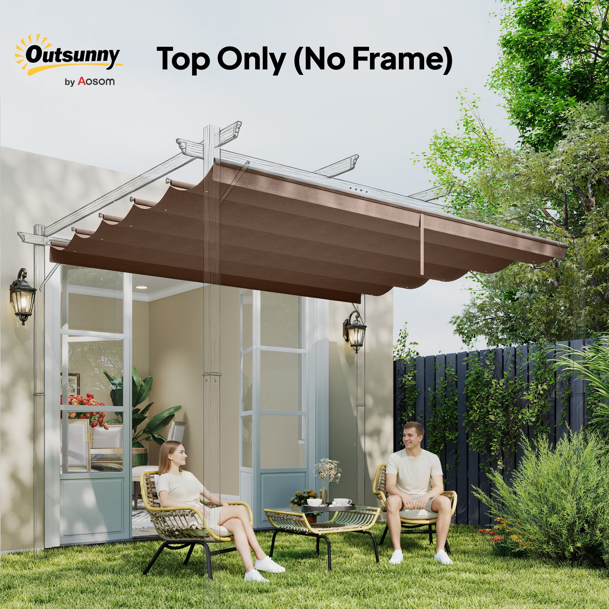 Retractable Pergola Cover, 2.55 x 2.5 m Replacement Canopy Fabric for 3 x 3 m Frame, Roof Top Only, Brown