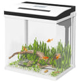 13L Glass Aquarium Fish Tank with Filter and LED Lighting for Betta, Guppy, Shrimp - White