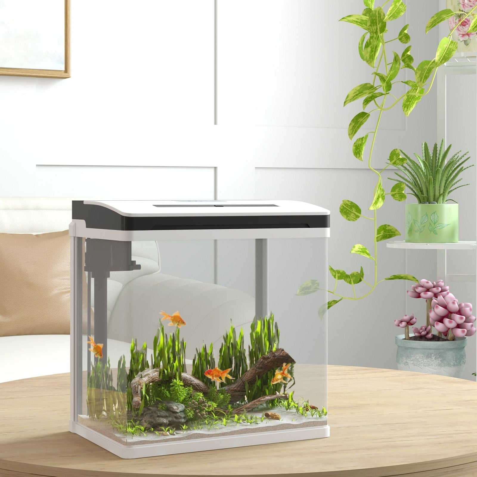13L Glass Aquarium Fish Tank with Filter, LED Lighting, for Betta, Guppy, Mini Parrot Fish, Shrimp, 29 x 20 x 30.5cm - Bedzy UK modern and affordable home furniture England