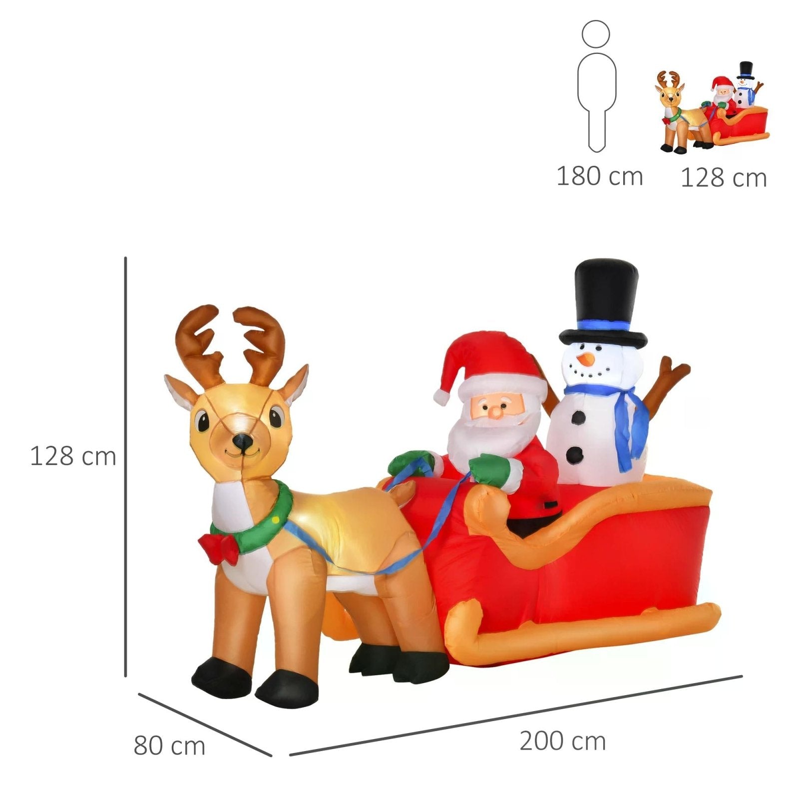 1.3m Christmas Inflatable Santa Claus on Sleigh Deer, LED Lighted for Home Indoor Outdoor Garden Lawn Decoration Party Prop - Bedzy UK modern and affordable home furniture England