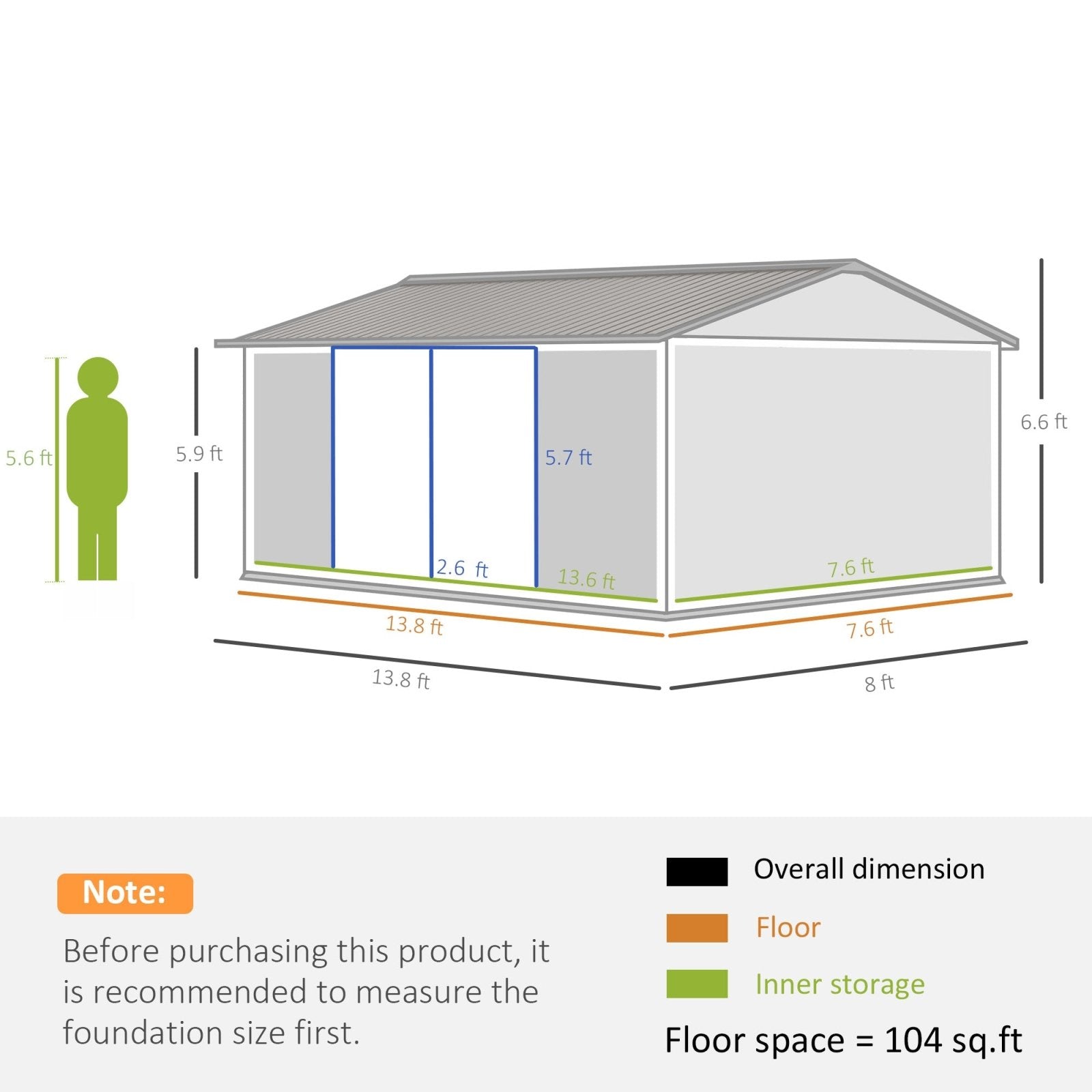 14 x 9 ft Lockable Garden Shed Large Patio Roofed Tool Metal Storage Building Foundation Sheds Box Outdoor Furniture, Grey - Bedzy UK modern and affordable home furniture England