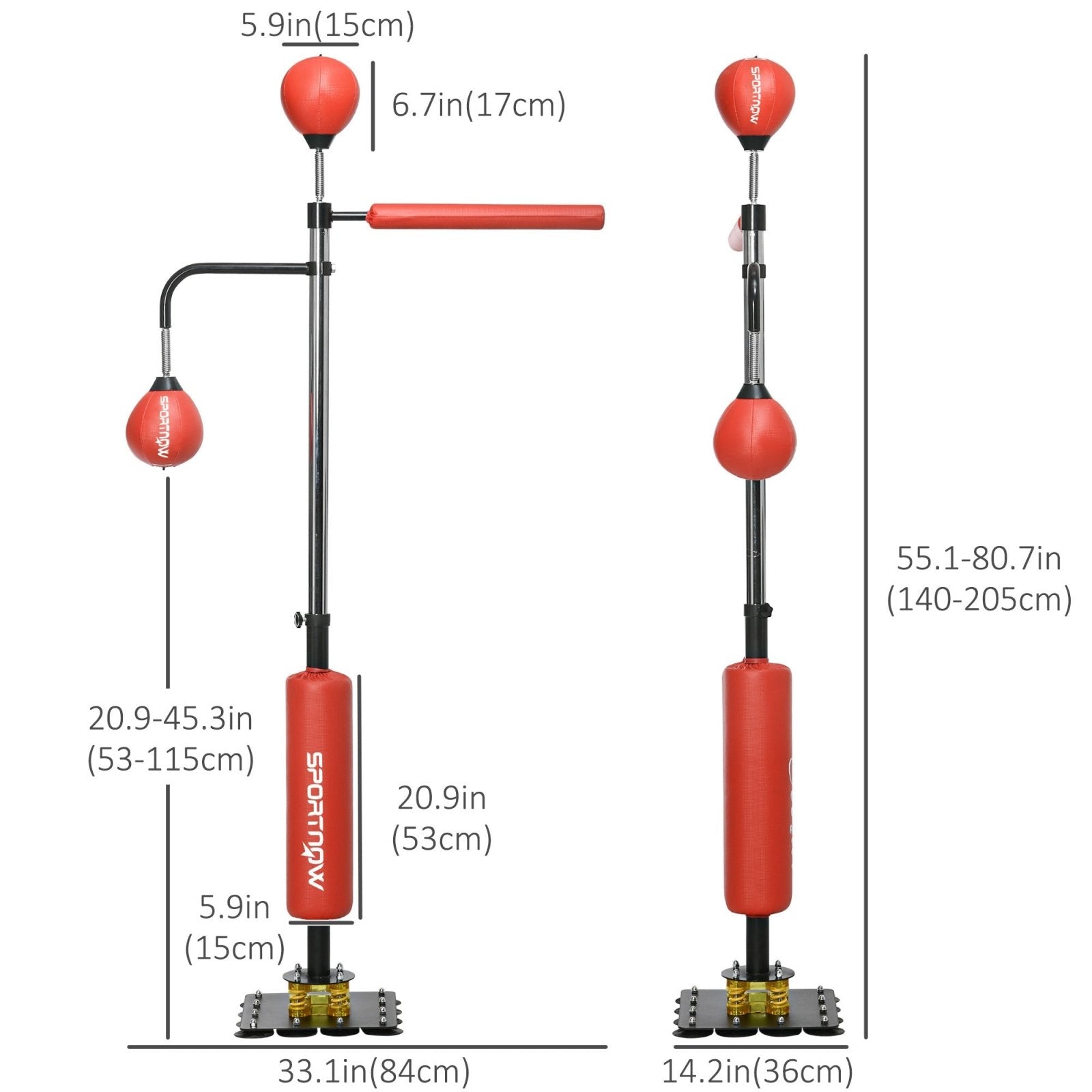 140 - 205cm Inflatable Punch Bag w/ Reaction Bar Challenge, Freestanding Punching Bag Training Equipment w/ Suction Cups, MMA Equipment, Red - Bedzy UK modern and affordable home furniture England