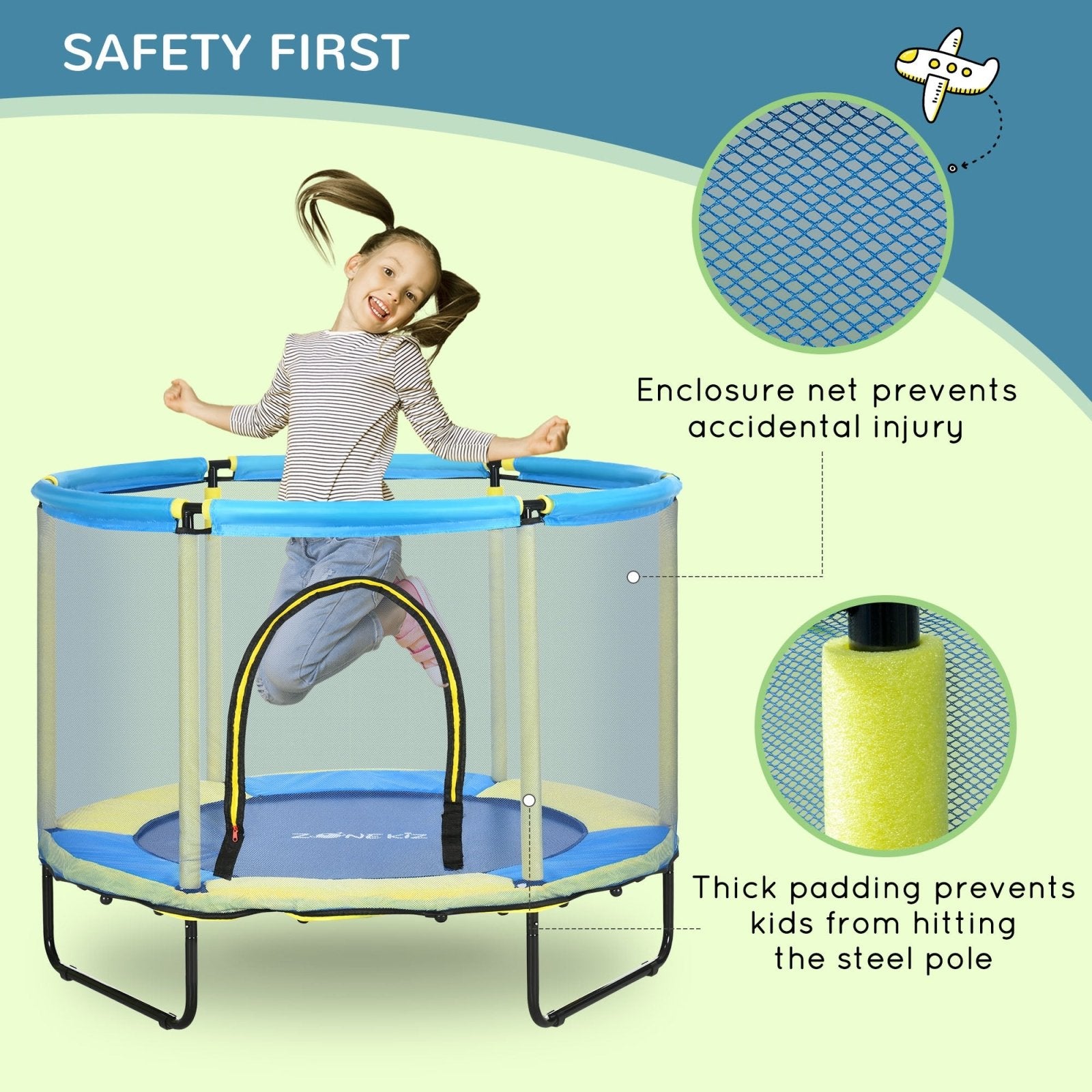 140 cm Kids Trampoline Indoor Bouncer Jumper with Security Enclosure Net, Bungee Gym for Children 1 - 6 Years Old, Blue - Bedzy UK modern and affordable home furniture England