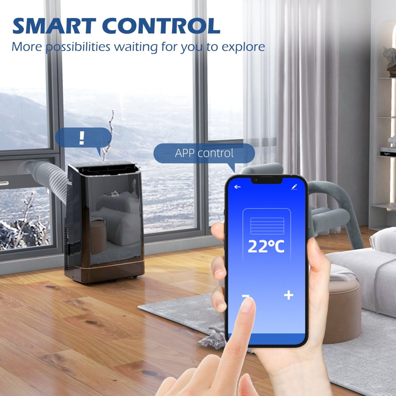 14,000 BTU Mobile Air Conditioner, 35m², Smart Home WiFi, with Dehumidifier, Fan, 24H Timer, Window Kit, Black - Bedzy UK modern and affordable home furniture England